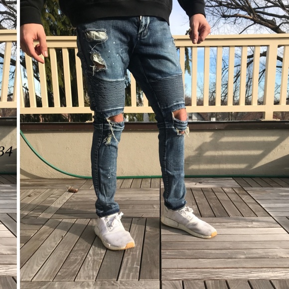 Men's Jeans Moto Ripped Size 34 - Picture 1 of 4